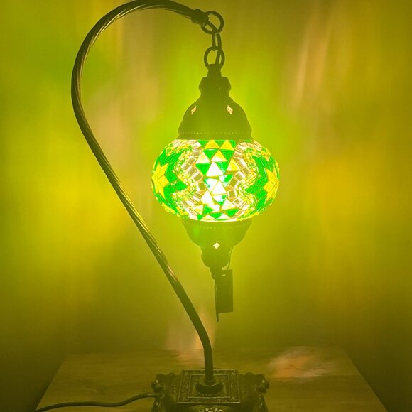Mosaic Table Lamp Green  Bedside Lampshade Light - Picture 6 of 9